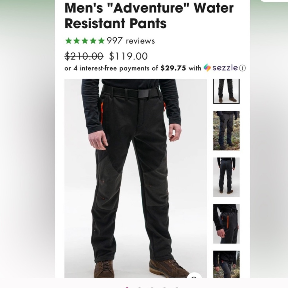 Men's Black Adventure Water Resistant Pants
